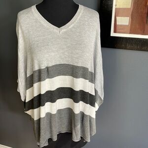 Sunday shades of gray finely knit short sleeve batwing v neck sweater. S/M